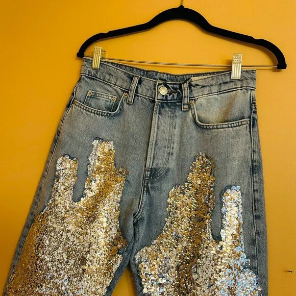 NWT Zara Sequin Jeans ZW Collection - Picture 4 of 7